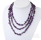 Fashion 3-Strand Freshwater Pearl Chipped Amethyst Metal Bead Necklace