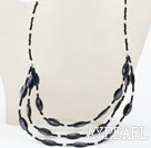 Three Layer Black Crystal and Black Shell Necklace