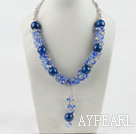 18.1 inches blue crystal and agate ball necklace