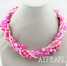 Assorterte Multi Strands farget rosa tenner Shape Pearl og Pink Shell Twisted halskjede