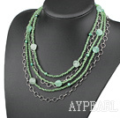 Multi Strands Green Pearl Crystal og Aventuringlas halskjede