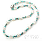 17,3 Zoll white pearl türkis und tibet Silber Charme Halskette