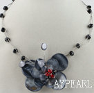 17.7 inches black crystal and butterfly shape shell necklace