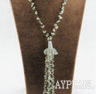 pretty 18.1 inches Y shape green jade and grape stone necklace