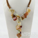 21.7 inches chunky style three color jade necklace with ribbon