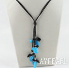 Fashion Black Agate Round And Rectangle Blue Kyanite Threaded Pendant Necklace