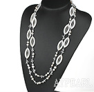 long style 51.2 inches white pearl crystal and shell necklace