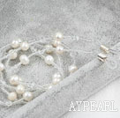 Hvit Freshwater Pearl and White Crystal Long halskjede