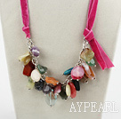 23.6 inches multi color gemstone necklace with ribbon