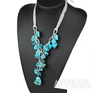 chunky style 23.6 inches Y shape turquoise necklace with ribbon