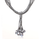 Multi Strands 11-12mm Grau Süßwasser-Zuchtperlen Leder Halskette mit Magnetverschluss und grauem Leder