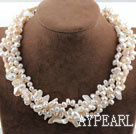 Multi Strands hvit ferskvannsperle og tenner Shape Pearl Necklace