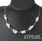 Fashion White Fresh Water Pearl Knit-Wired Necklace With Lobster Clasp