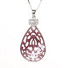 Style élégant en forme de goutte naturel rose pourpre collier pendentif coquillage perles en argent sterling avec chaîne