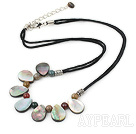 Fashion Colorful Round Indian Agate And Drop Shape Black Shell Necklace With Black Cords