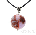 Fashion Round Persia Agate Pendant Necklace With Black Cord