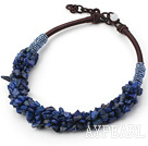 Fashion 6*8Mm Laips Chips Beaded Thick Brown Leather Loop Chain Necklace