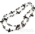 39.3  Zolllange Stil schwarze Perle und Kristall Halskette