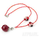Lovely Pink Agate Ball Red Crystal And Rose Quartz Beaded Pendant Necklace