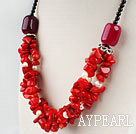 red coral white pearl and agate beaded necklace