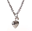 Trendy Elegant Natural Gray forma de cartofi Pearl Heart forma pandantiv colier