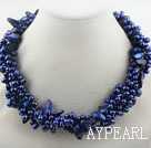 Multi Strands Dark Blue Freshwater Pearl and Teeth Shape Dark Blue Pearl Twisted Necklace