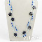 blaue Kristall und Sodalith Blume Perlen lange Halskette Stil