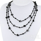 Mode Stil lange Multi-Strang schwarz Achat und Kristall Halskette
