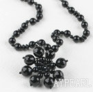 Wonderful Round Black Brazil Agate Beaded Flower Pendant Necklace