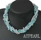 Elegant Aquamarine Chips And Large Blue Oval Crystal Twisted Strands Necklace With Moonight Clasp