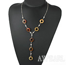 Beautiful Donut Shape 3-Color Jade And Clear Crystal Loop Chain Pendant Necklace