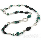 Fashion Long Style Black Rectangle Agate And Phoenix Stone Multi Metal Charm Strand Necklace