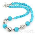 Fashion Round Blue Turquoise And Metal Charm Necklace With Moonight Clasp
