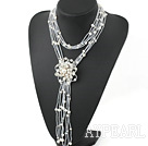 White Freshwater Pearl Knot Tassel Necklace