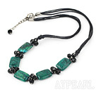Lovely Black Faceted Crystal And Rectangle Phoenix Stone Strand Necklace