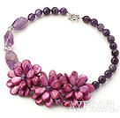 Nytt Design Amethyst og Purple Shell Flower halskjede