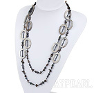 fashion long style black pearl and smoky quartze necklace
