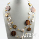 43.3 inches long style white teeth pearl shell and crystal necklace