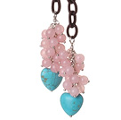 Neue Lang style Sortiment Rosa Jade Perlen mit Herz-Form-Türkis-Halsketten und Leder-Kette