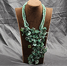 Aamzing Exaggerate Grün Süßwasser Perlen und Shell Blumengroße Opulente Halskette