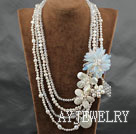 Vit serien Big Style Multi Strands White Pearl kristall och Howlite och Shell Flower Party halsband