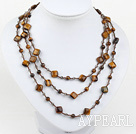 fashion long style jewelry  crystal and tiger eye stone necklace