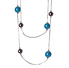 Elegante lange Art Round Black Seasehll und Blau Achat Perlen Halskette