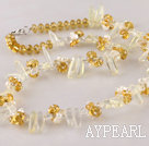 white pearl and lemon crystal necklace with lobster clasp