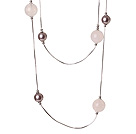 Elegant Long Stil Round Purple Seasehll og Rose Quartz perler halskjede