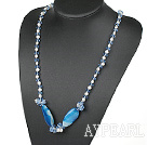 31,5 inches vit pärla och blå agat kristall halsband