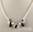 Reis Form weiße Perle und schwarz Achat Halskette mit Karabinerverschluss