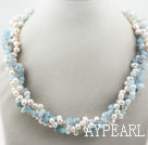 Brins multi perles d'eau douce blanche et Aguamarine Twisted collier