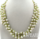 Three Strands Assorted White Freshwater Pearl and Olive Stone Necklace