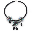 Black Freshwater Pearl och Abalone Shell Flower Choker halsband